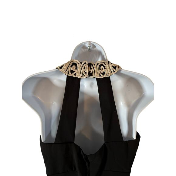 Vtg 90s Jessica McClintock Gunne Sax Embroidered Halter Chiffon Gown Black 3/4 - Picture 4 of 7